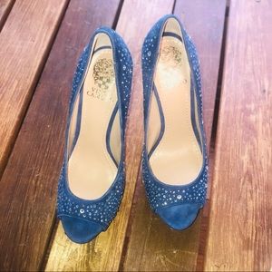 Vince Camino blue velvet sparkly 7.5 heels new